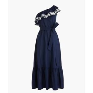 J. Crew Navy Blue One-Shoulder Midi Dress